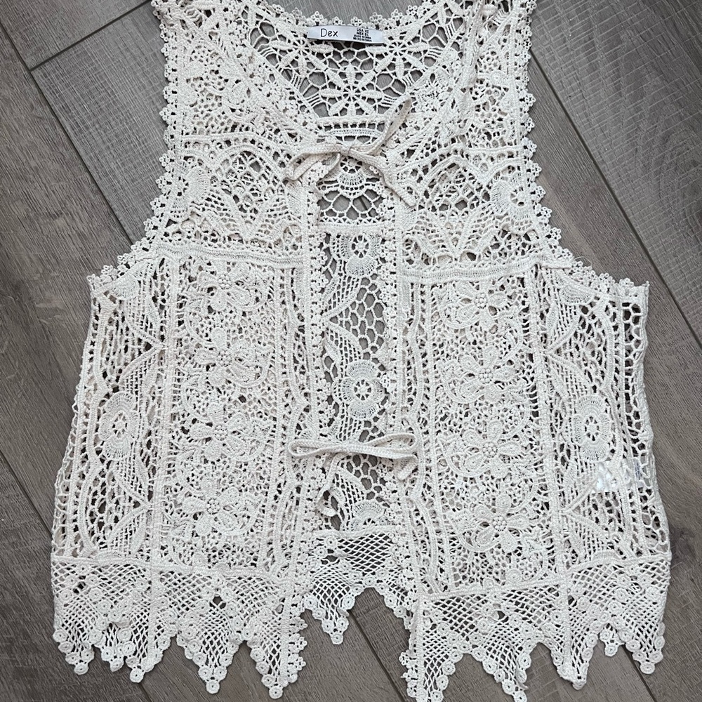 Dex Cream Crochet Lace Top/Vest